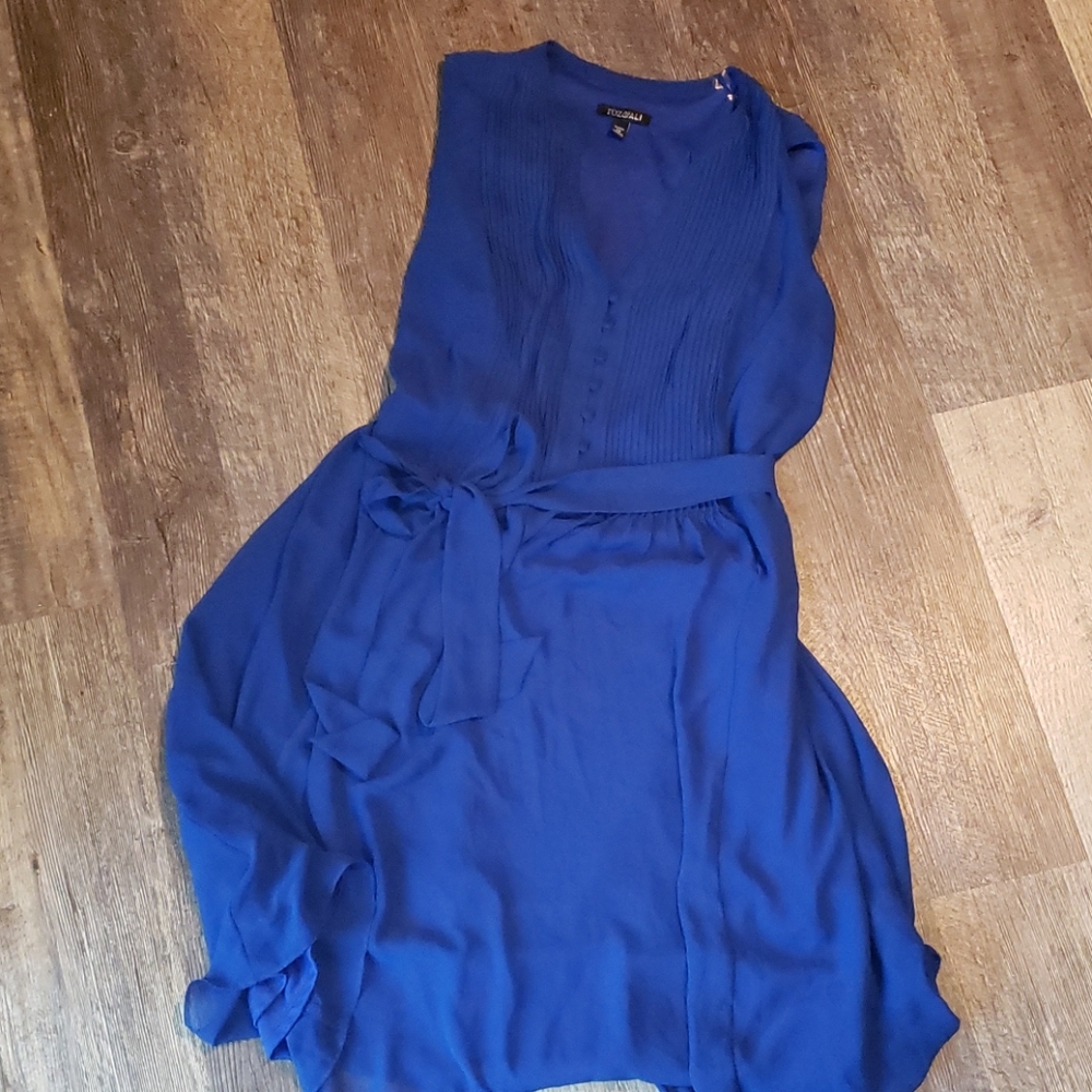 Blue knee length belted dress